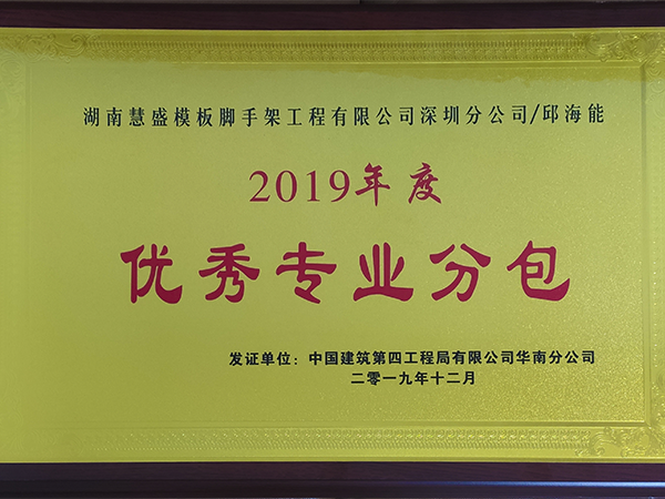 2019年度優(yōu)秀專(zhuān)業(yè)分包